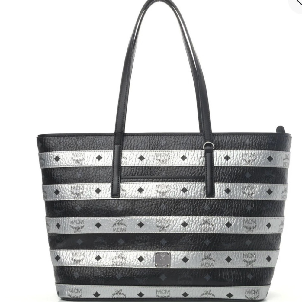 MCM Black w/ Silver Monogram Tote Bag